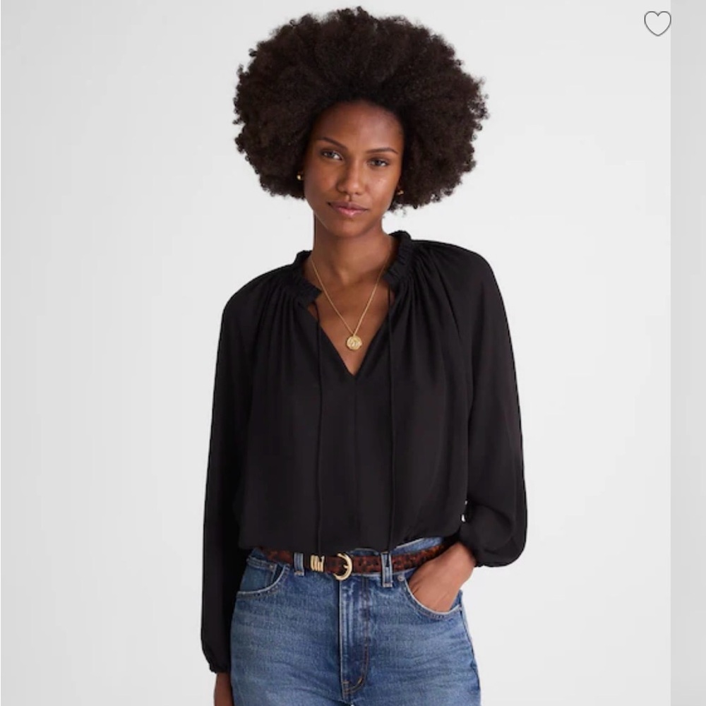 Madewell Black Blouse with Tie Neck